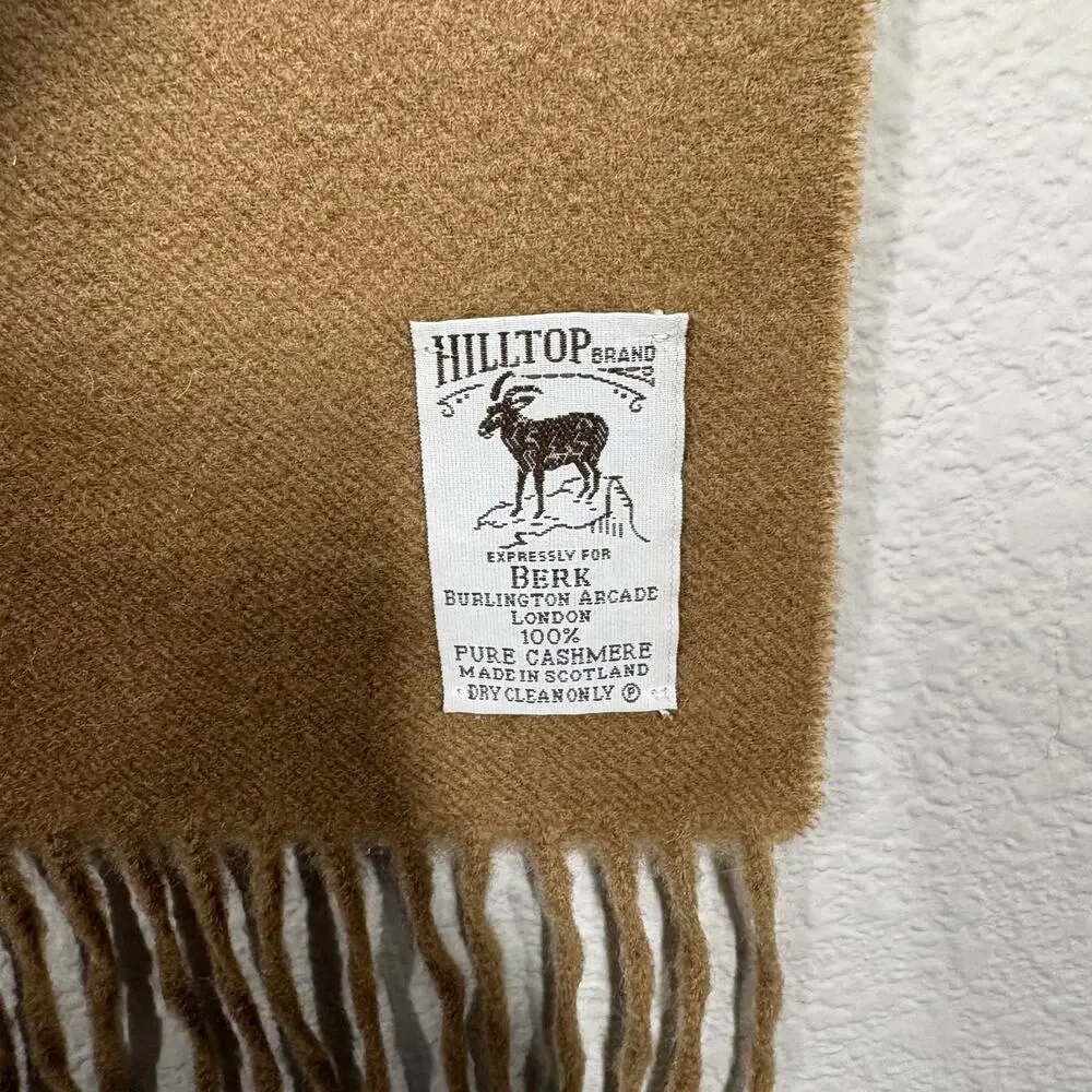 Hilltop Rectangular Scarf Wrap Shawl Brown 100% Pure Cashmere Fringe 40X14.5